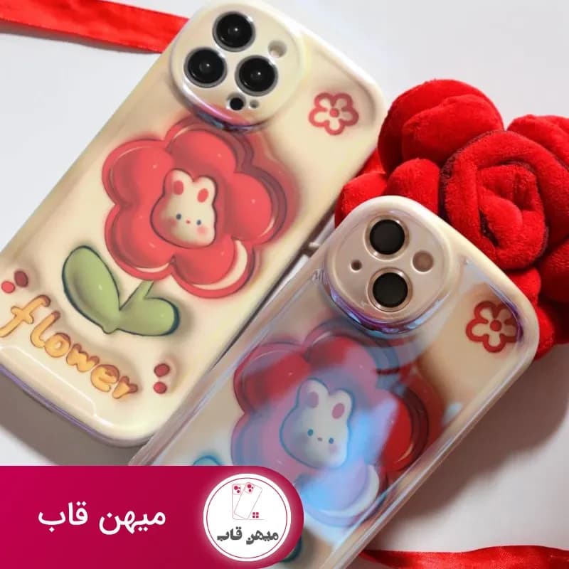 قاب موبایل آیفون فلاورز رزقرمز خرگوشی محافظ لنزدار - کد (۹۷۹۸۷)