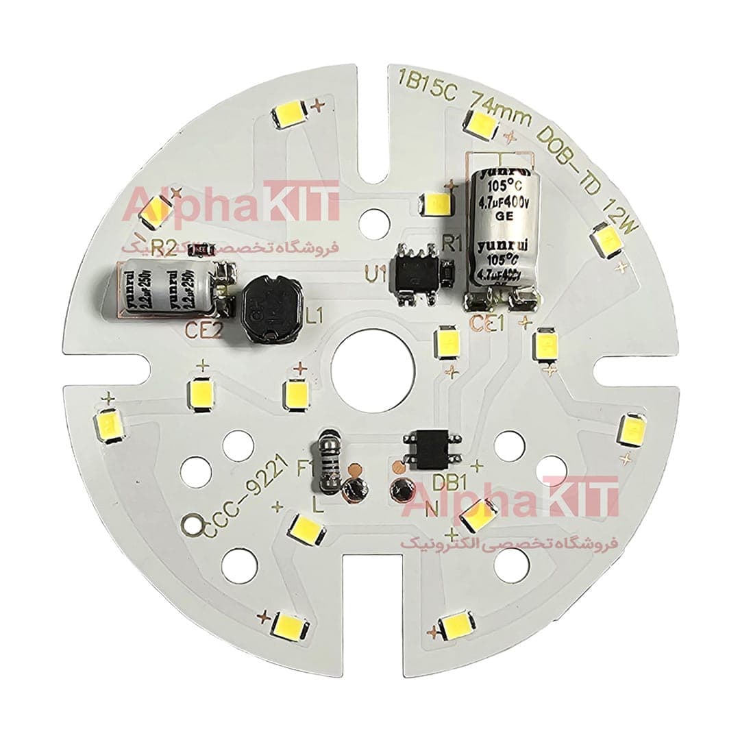 ال ای دی 12 وات 220 ولت سفید مهتابی قطر 74 میلیمتر آنتی شوک دار