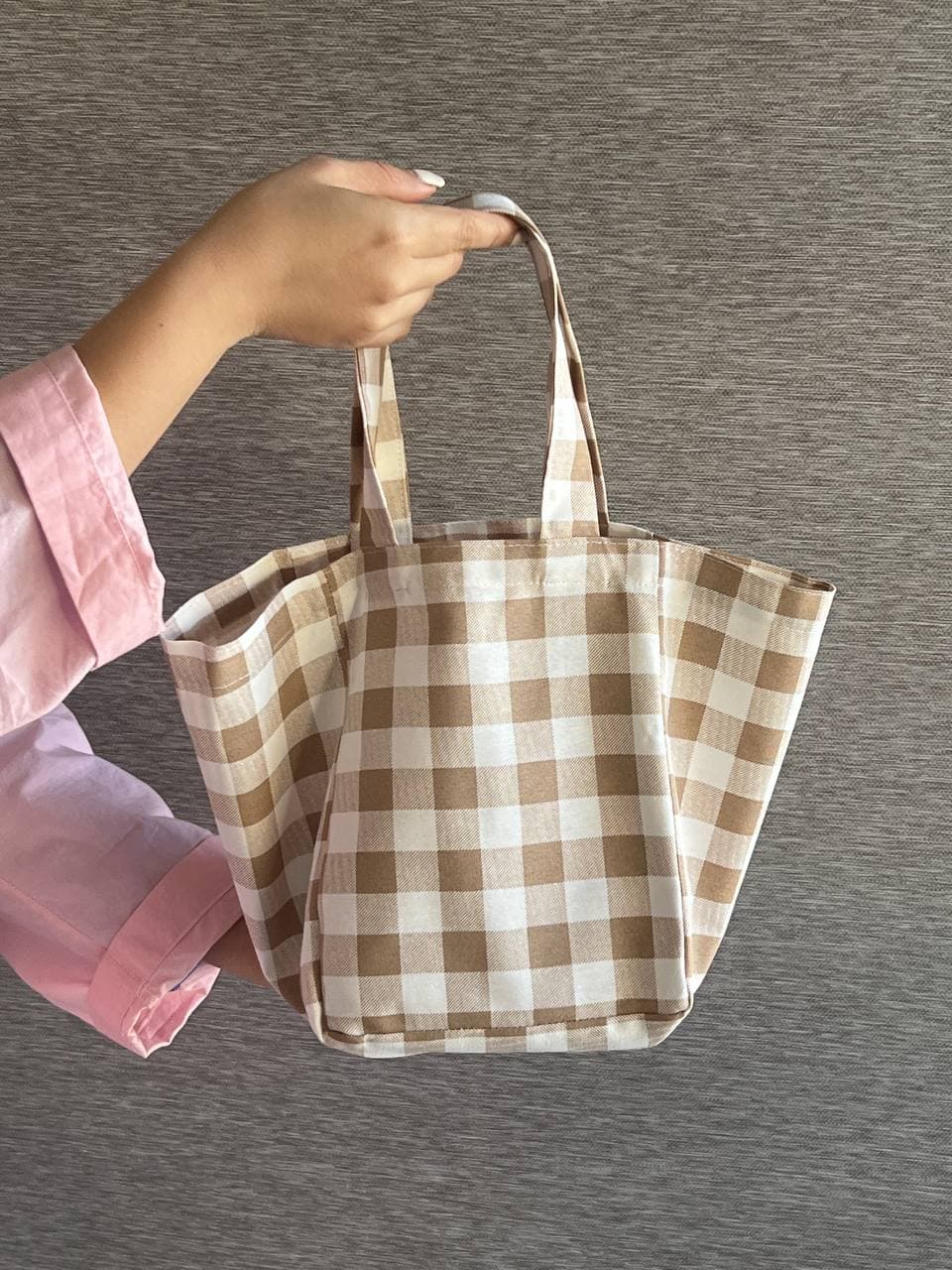 بگ پارچه ای- طرح داک چهارخانه نسکافه ای