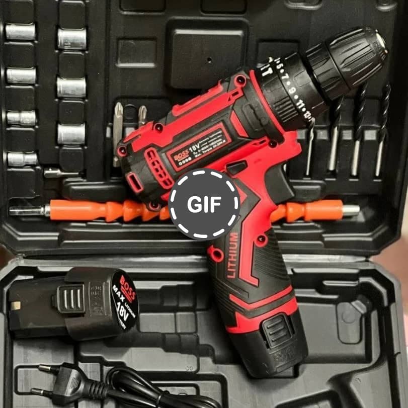 دریل پیچ گوشتی شارژی چکشی 18ولت دوباتری باس BOSS با لوازم مدل BS1801