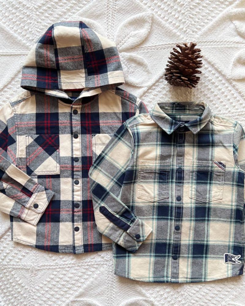 پیراهن چهارخونه یقه دار و کلاهدار okaidi