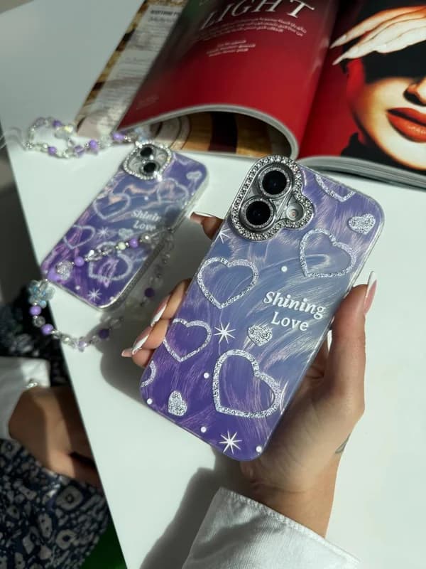 قاب موبایل آیفون Purple heart همراه با بند ست