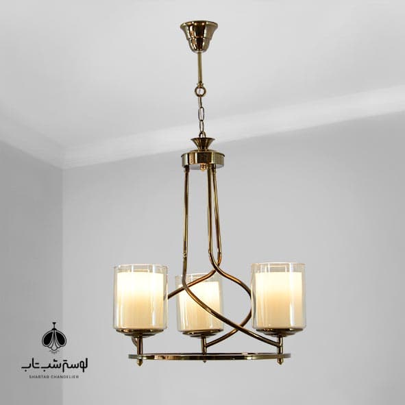 لوستر آویز تک رینگ مارپیچ زیتونی 3 شعله شب تاب با حباب