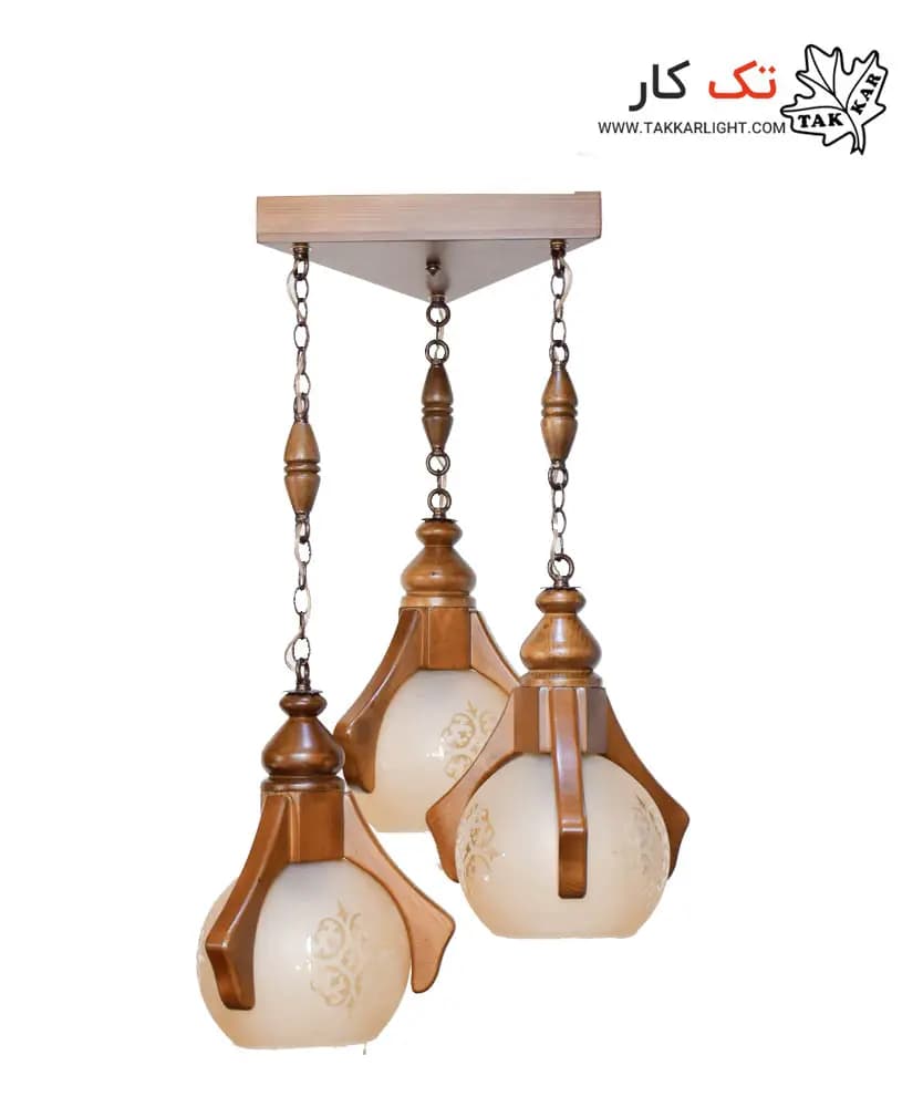 چراغ آویز چوبی 3 شعله طرح نگین (متوسط)