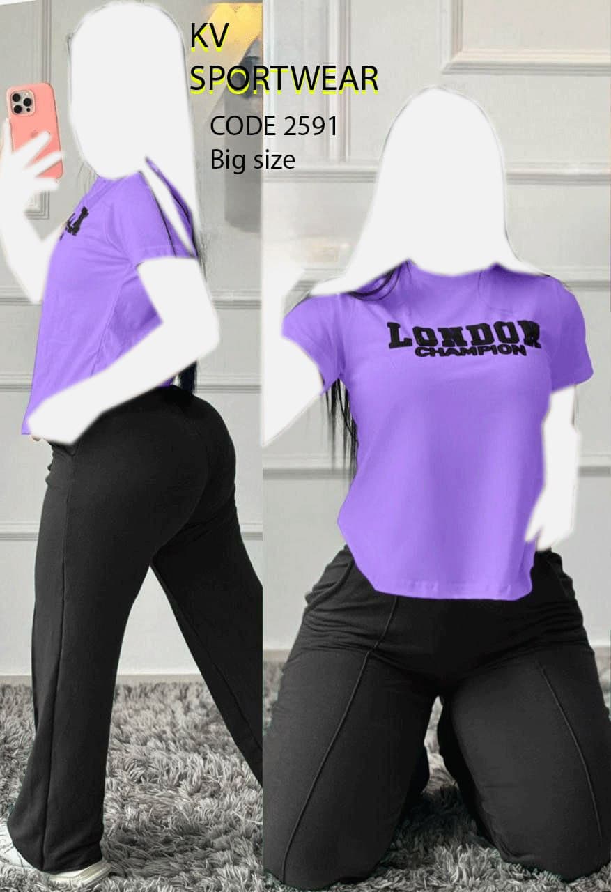 ست تیشرت شلوار بگ سایز بزرگ اسپرت ورزشی زنانه کد 006