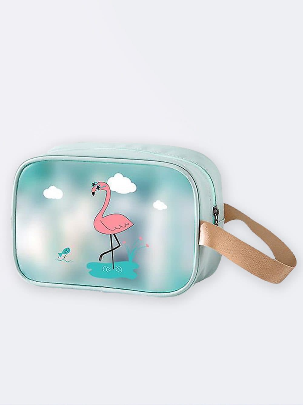 کیف شامپو استخر دخترانه و زنانه فانتزی ضد آب سبز رنگ طرح فلامینگو