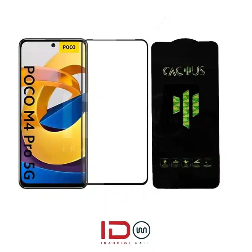 گلس شیشه ای تمام صفحه و فول چسب کاکتوس موبایل POCO M4 PRO