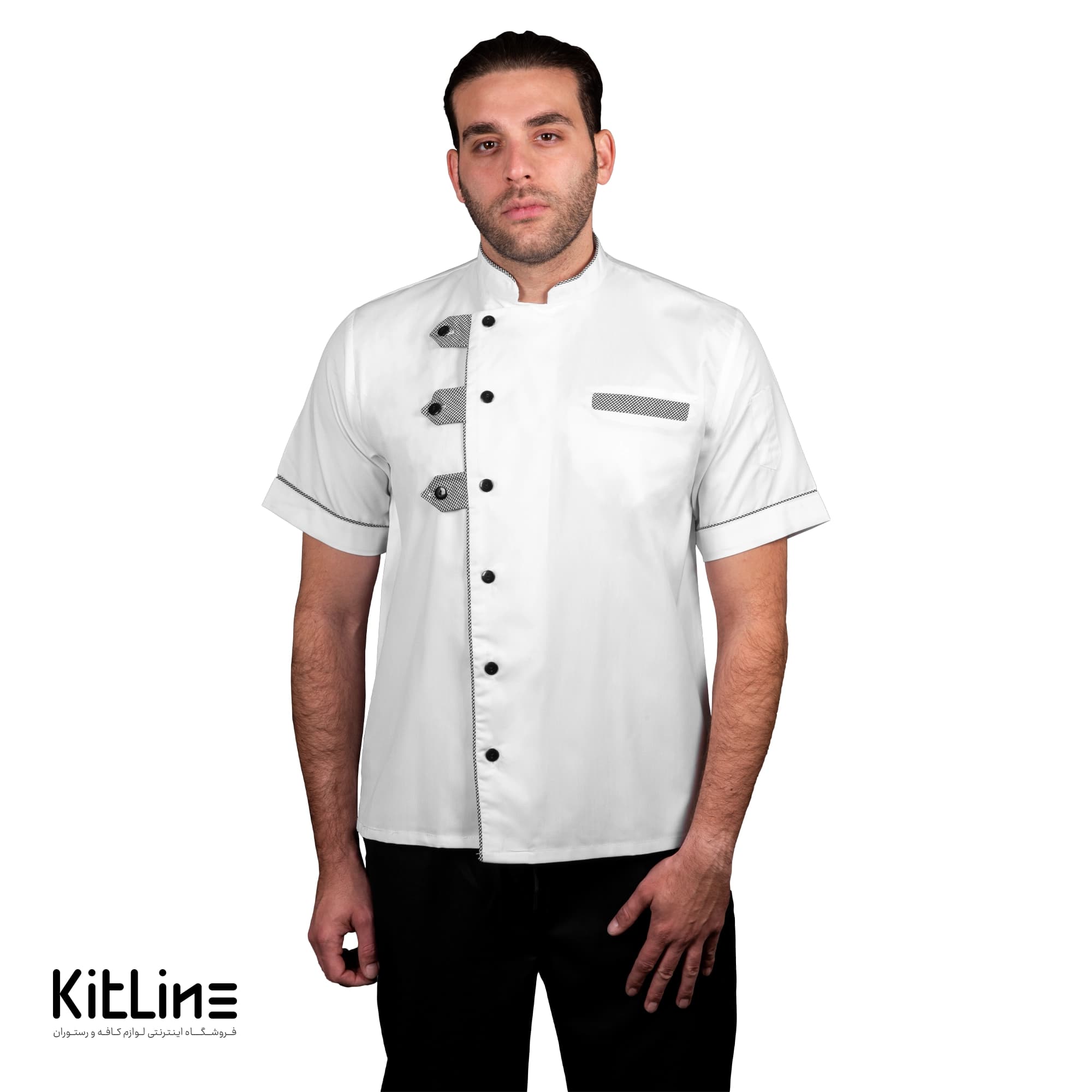 روپوش کجراه آستین کوتاه سفيد مغزی چهارخانه تک فرم مدل آراد