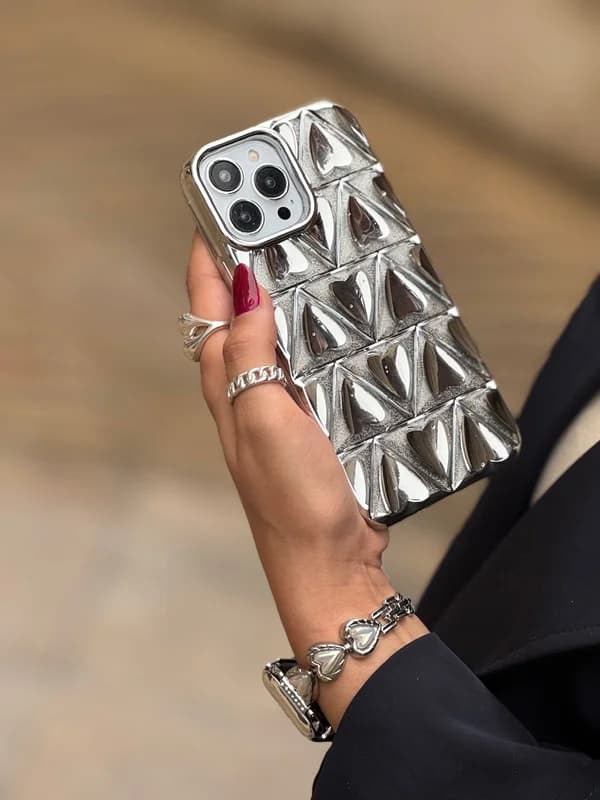 قاب گوشی آیفون Silver Heart با ورقه شاینی