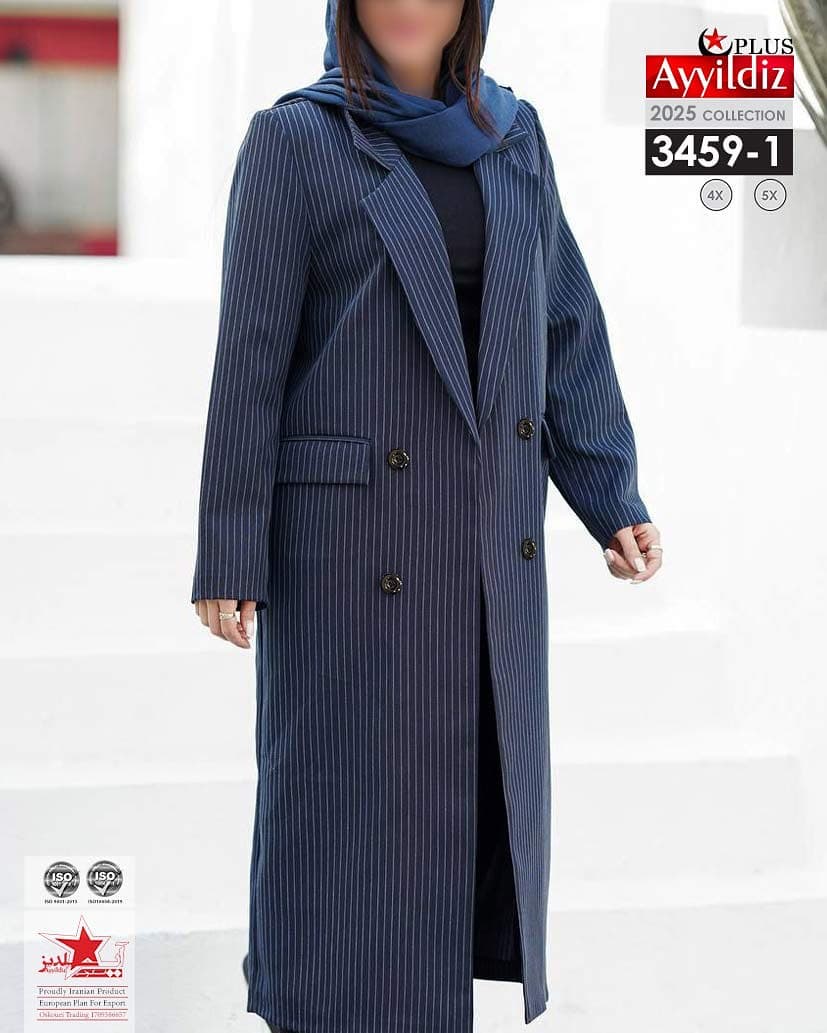 بارانی بلند دیپلمات جلو دکمه زنانه سایز بزرگ کد ٣۴۵٩