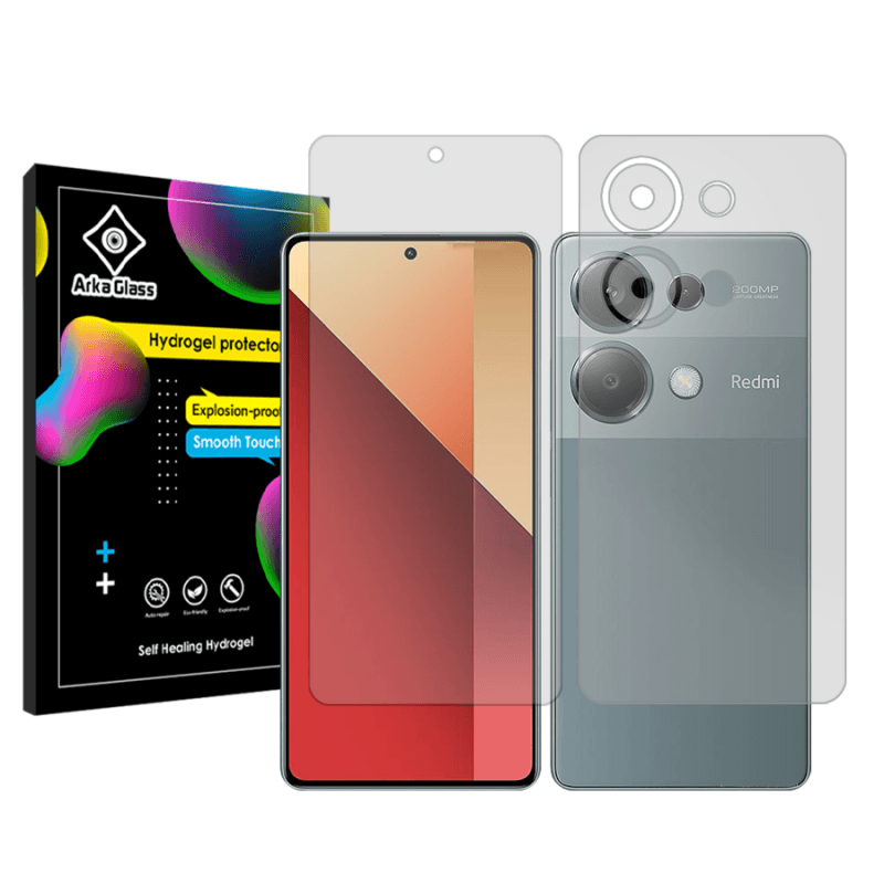 محافظ صفحه نمایش شفاف گوشی شیائومی Redmi Note 13 Pro 4G به همراه محافظ پشت گوشی آرکا گلس مدل Tough