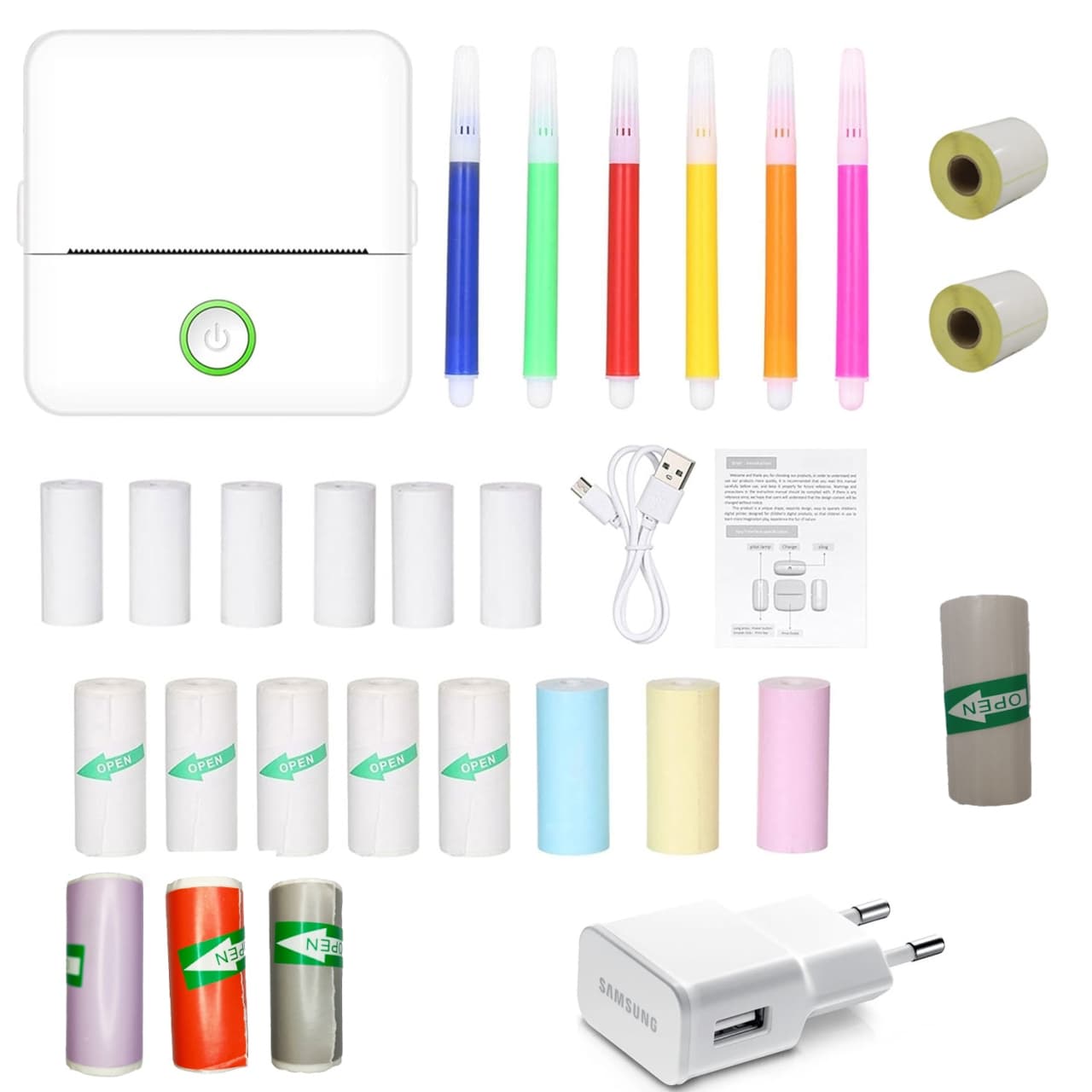 مینی پرینتر حرارتی قابل حمل مدل Tiny X6 به همراه شارژر و 20 عدد رول