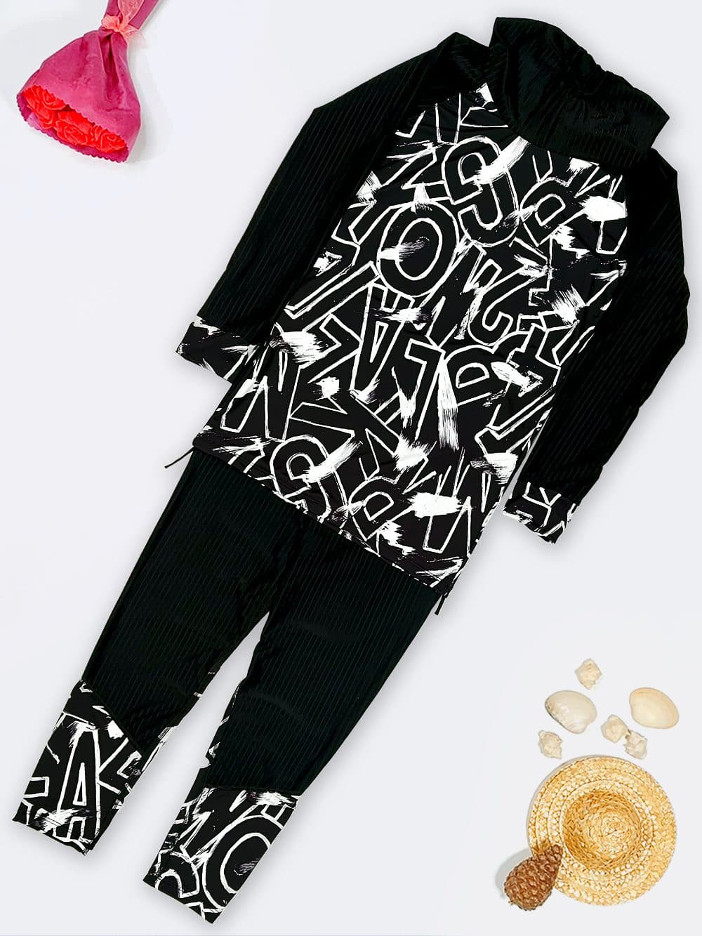 مایو زنانه اسلامی محجبه تمام پوشیده مدل دامندار اسپرت مشکی اسپیدو ( Speedo )