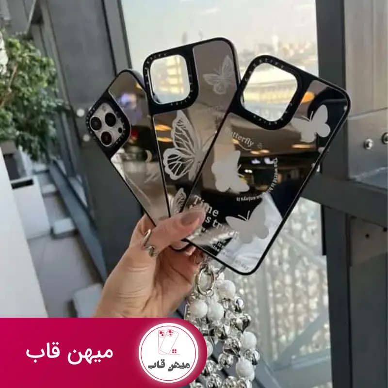 قاب گوشی آیفون اینه ای پروانه ای Butterfly glass Case - کد (۴۱۸۶۵)