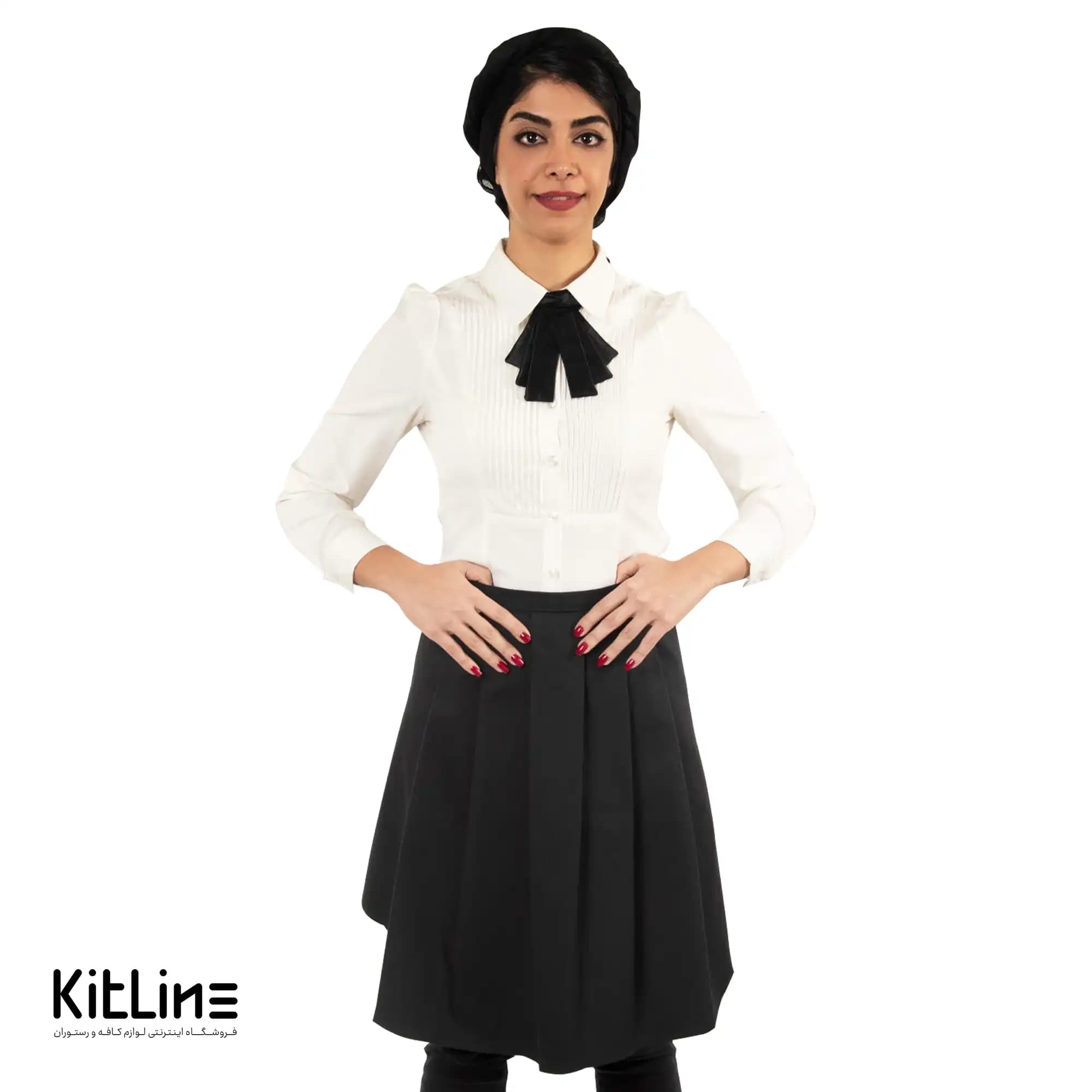 نیم پیشبند کتان کجراه مشکی دو جیب دامنی SS-UNIFORM