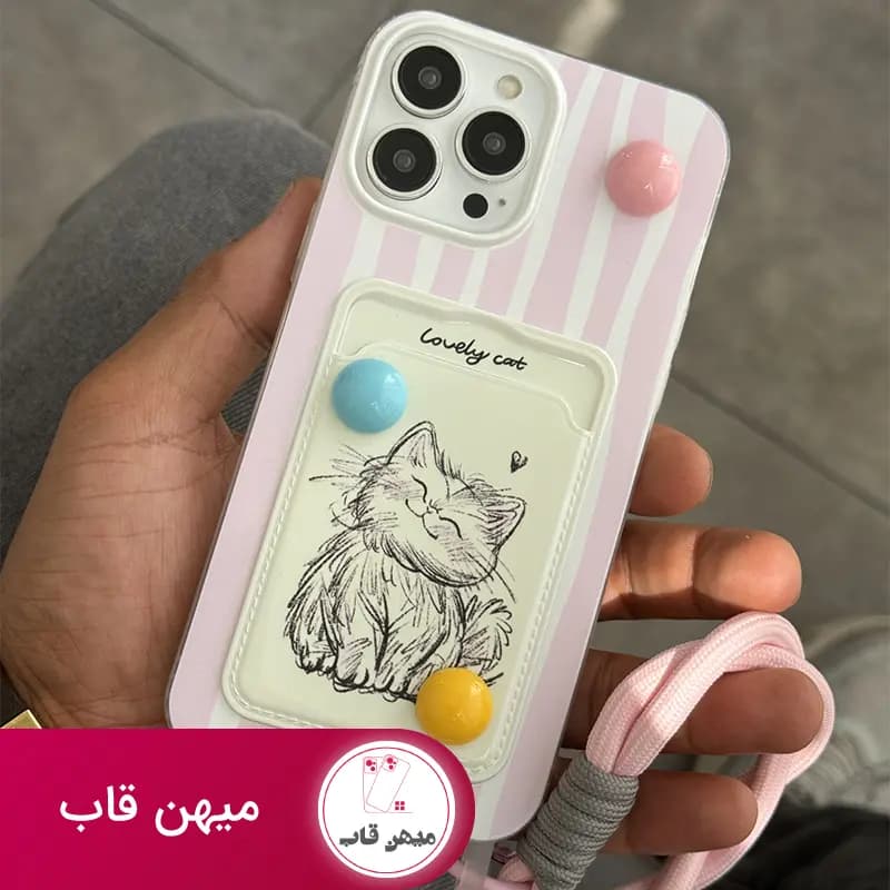 قاب گوشی آیفون گربه نقاشی لاولی جاکارتی بندست - کد (۴۴۶۲۳)