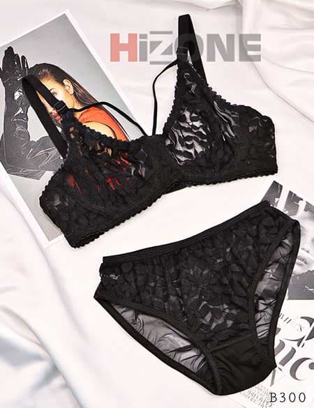 ست لباس زیر گیپوری مدل برگی (مشکی)