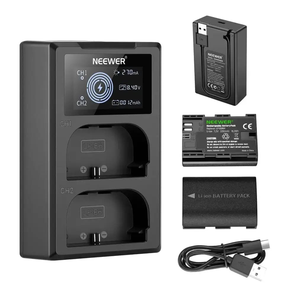 پکیج شارژر دوبل نیور Neewer LP-E6NH Dual Charger + دو باتری LP-E6NH