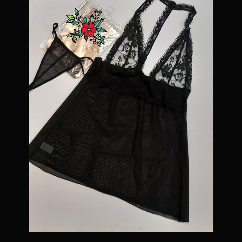 لباسخواب گردنی پشت بازمشکی توردانتل کرپ حریر سایزفری مناسب سایز ۳۸ تا۴۴ تنخور فوق العاده زیبا