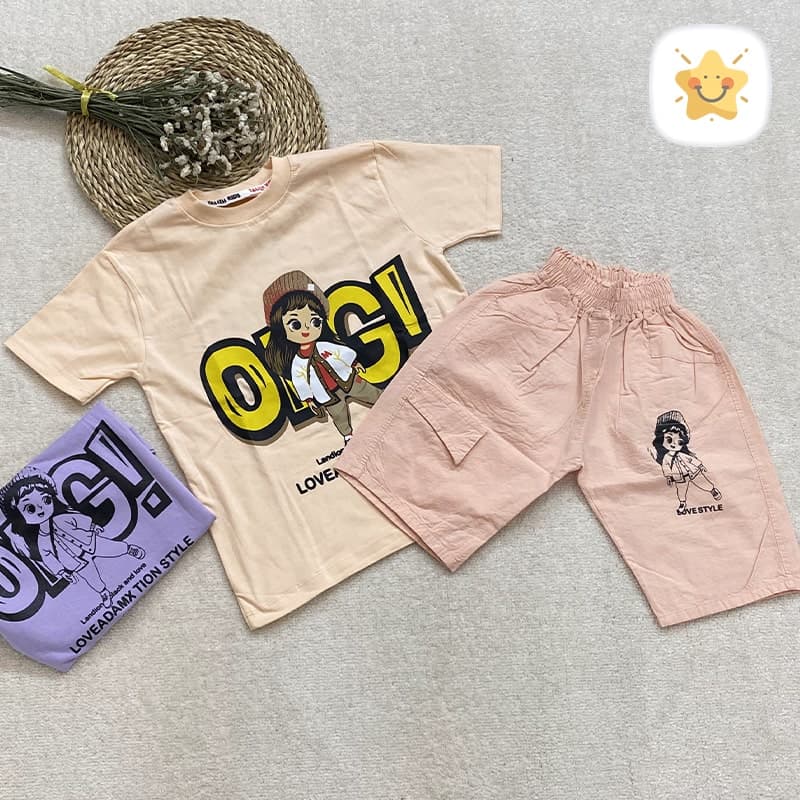 تیشرت شلوارک دخترانه کتان مدل OMGمناسب 1 تا 8 سال