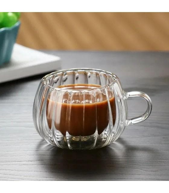 فنجان دوجداره پیرکس شیار دار 200 سی سی