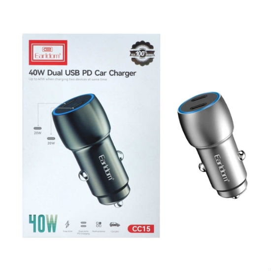 شارژر فندکی دو پورت تایپ سی 40 وات ارلدام CC15