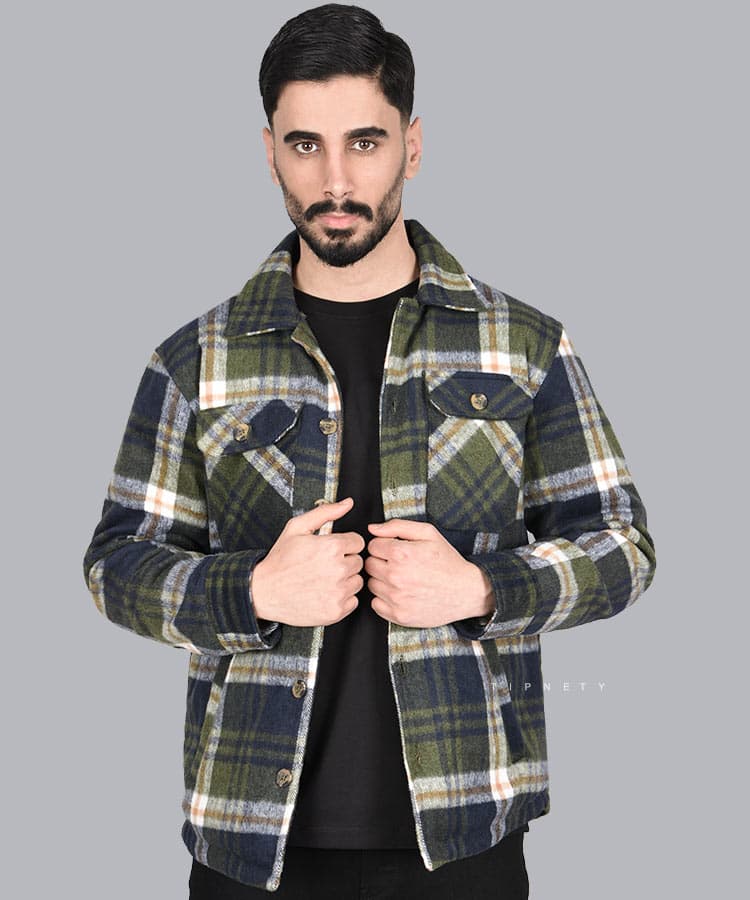 کاپشن پشمی مردانه مدل چهارخانه 7007