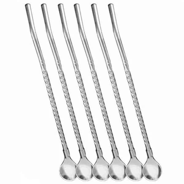 قاشق شربت خوری مدل نی دار بسته 6 عددی نقره ای