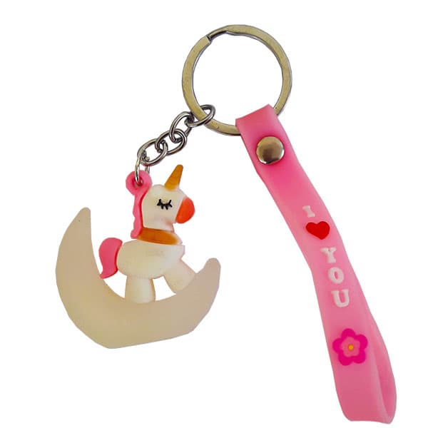 جاکليدی سيليکونی عروسکی بنددار يونیکورن سفید و ماه