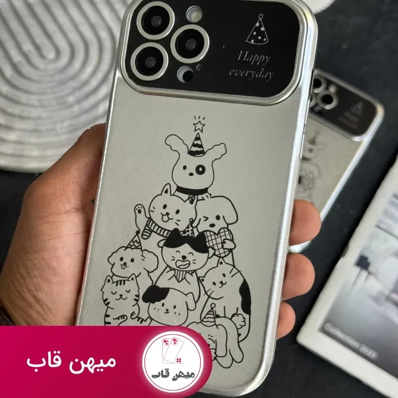 قاب موبایل آیفون پارتی سگ و گربه کرومی - کد (۹۳۲۸۸)