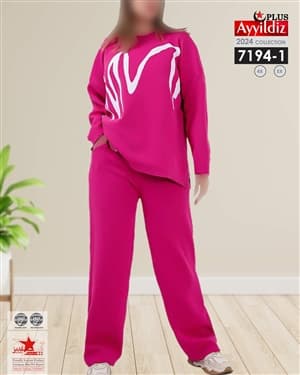 ست بلوز شلوار بافت پاییزه سایز بزرگ کد 7194