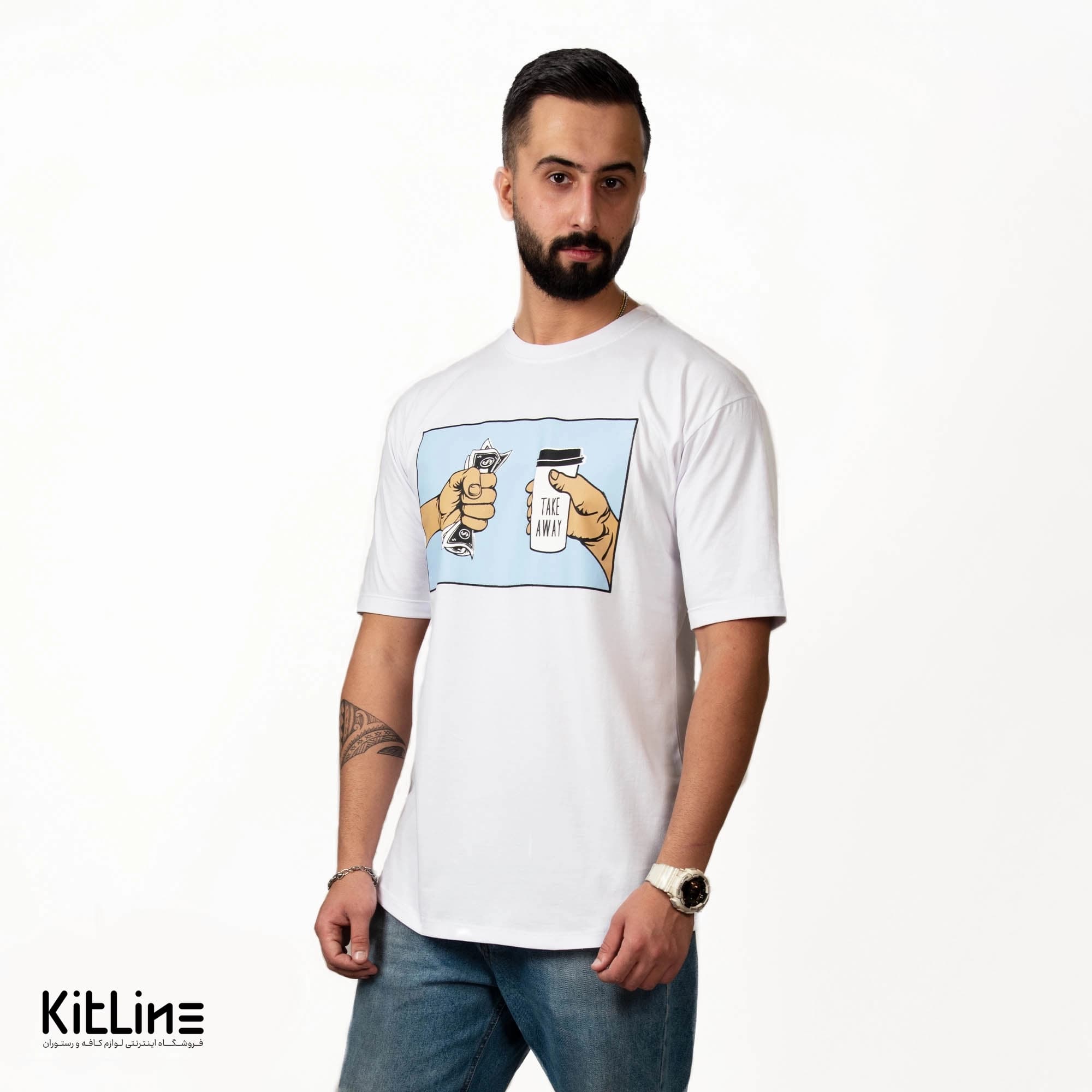 تیشرت آستین کوتاه سفيد طرح آفرينش آرت آویز