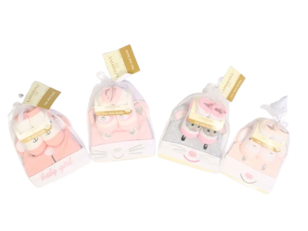 ست کلاه لبه دار و جوراب نوزادی دخترانه londony baby