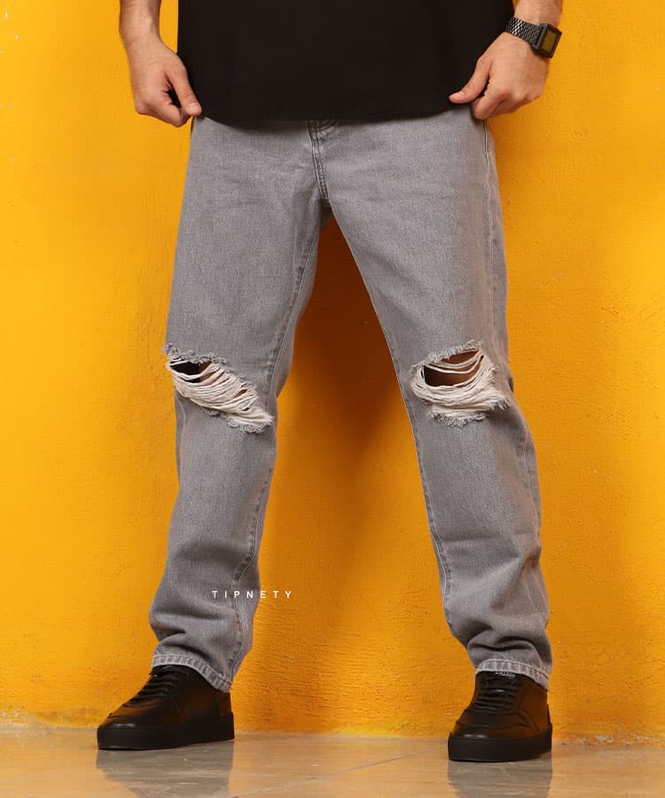 شلوار جین مام فیت مردانه زاپ دار 0118