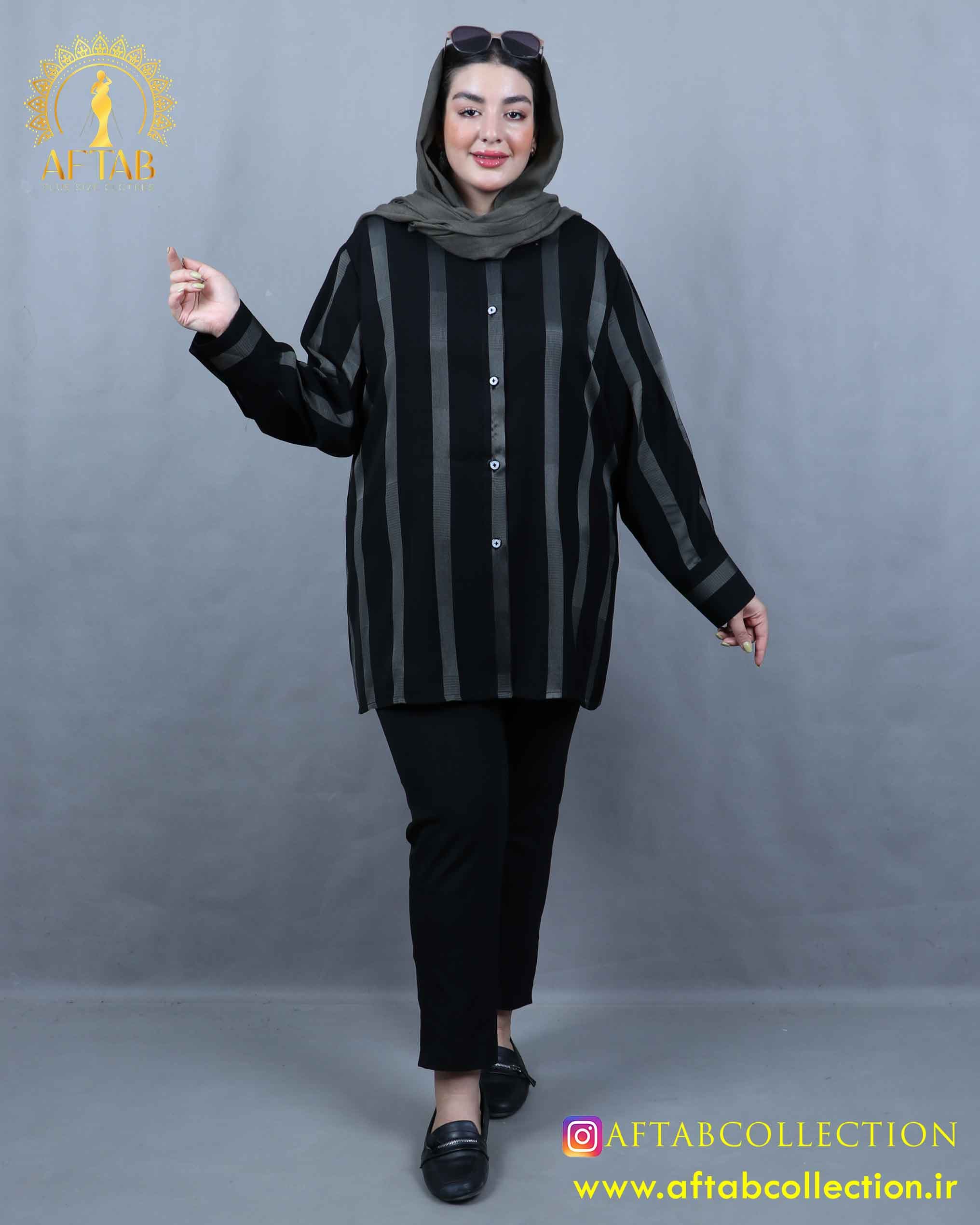 مانتو کرپ اتوبانی یقه مردانه سایزبزرگ 5888