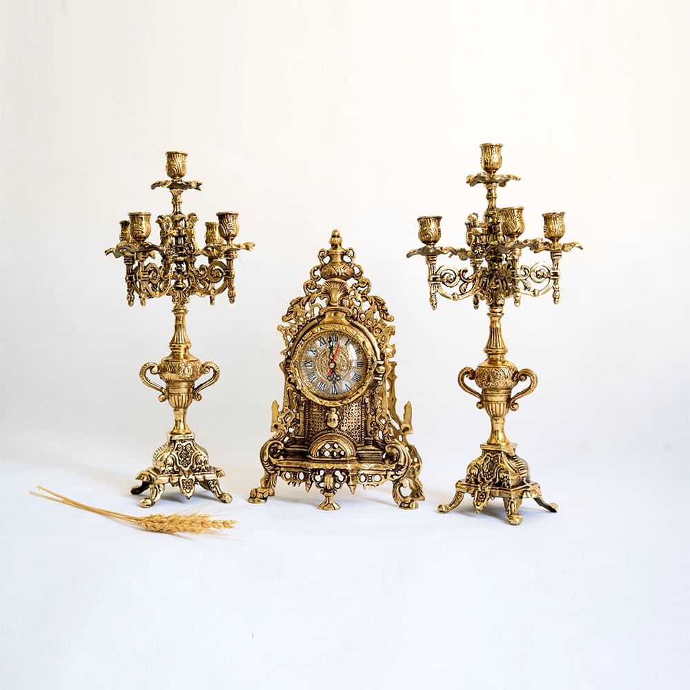 ساعت و شمعدان تمام برنز کد 1616