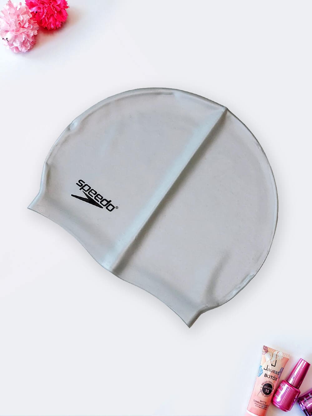 کلاه استخر طوسی رنگ زنانه و مردانه سیلیکونی اسپیدو ( Speedo ) ضد آب و ضد کلر