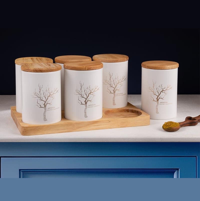 ست جا ادویه 7 پارچه فلزی درب بامبو آرتیستون