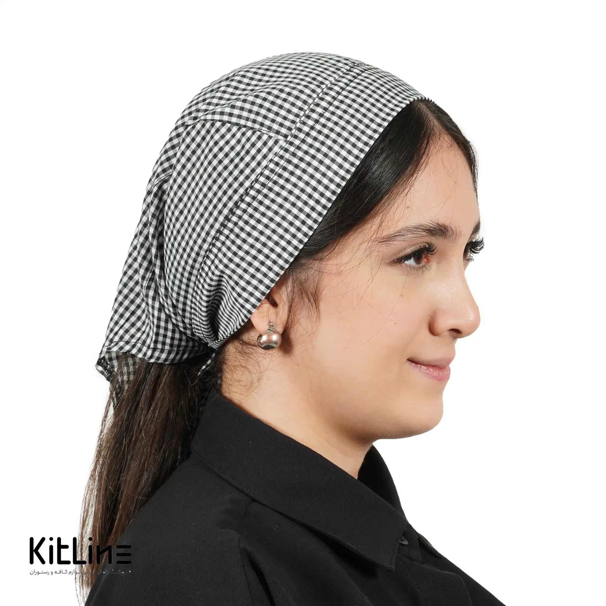 کلاه آشپزی بند دار چهارخانه مشکی پوشاکو