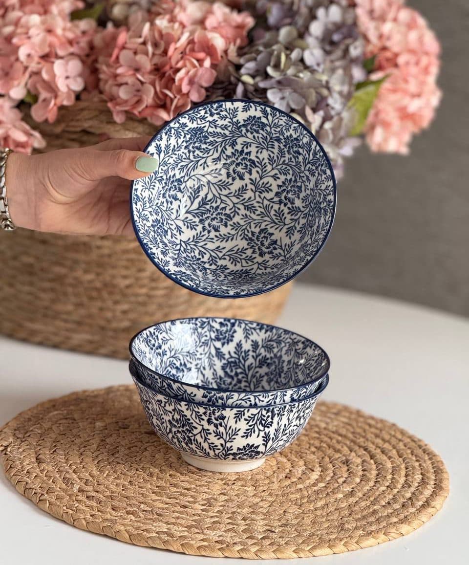 کاسه آبگوشت خوری دنی هوم- طرح شکوفه آبی مدل لبه پهن