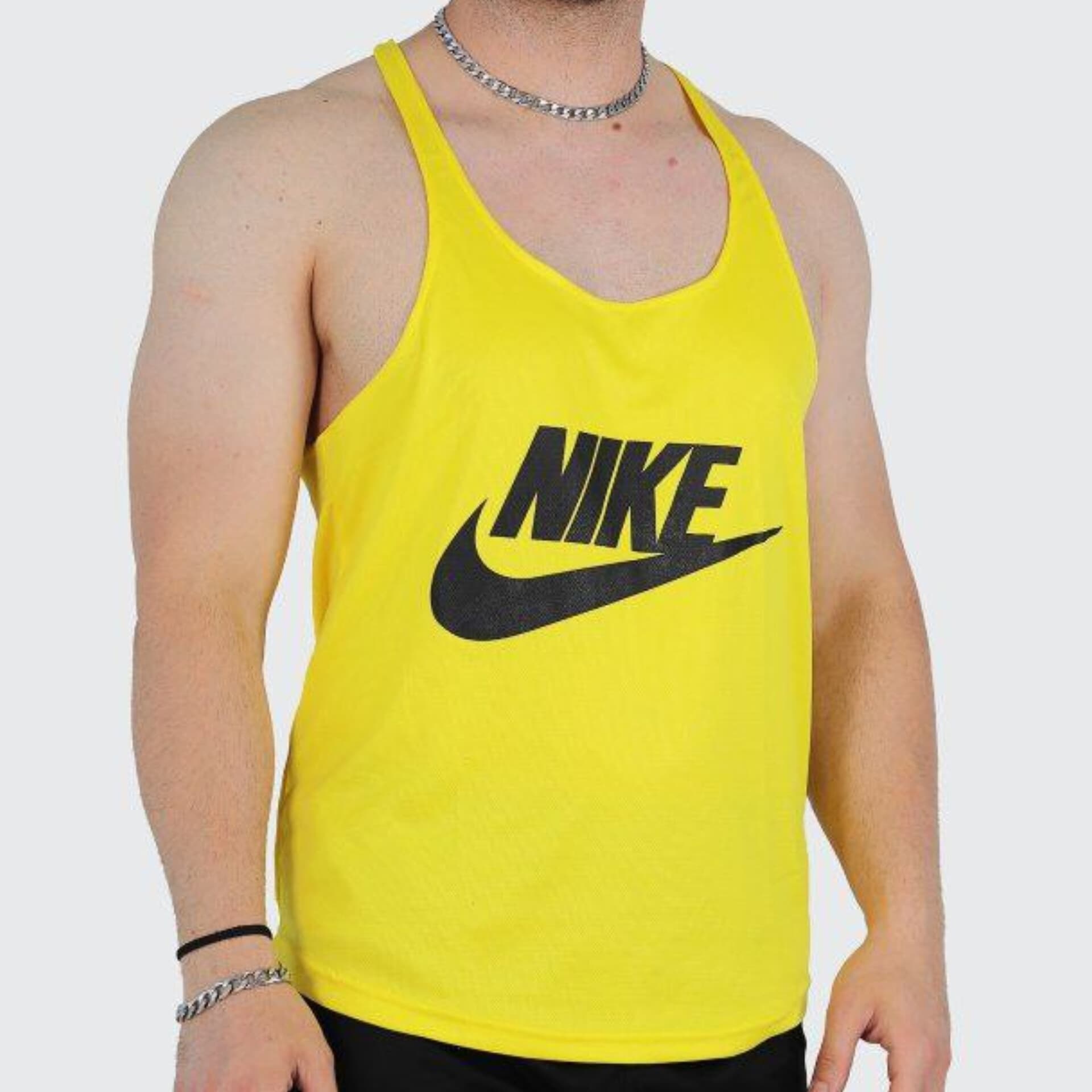 رکابی ورزشی مردانه قهرمانی بند نازک طرح نایک زرد