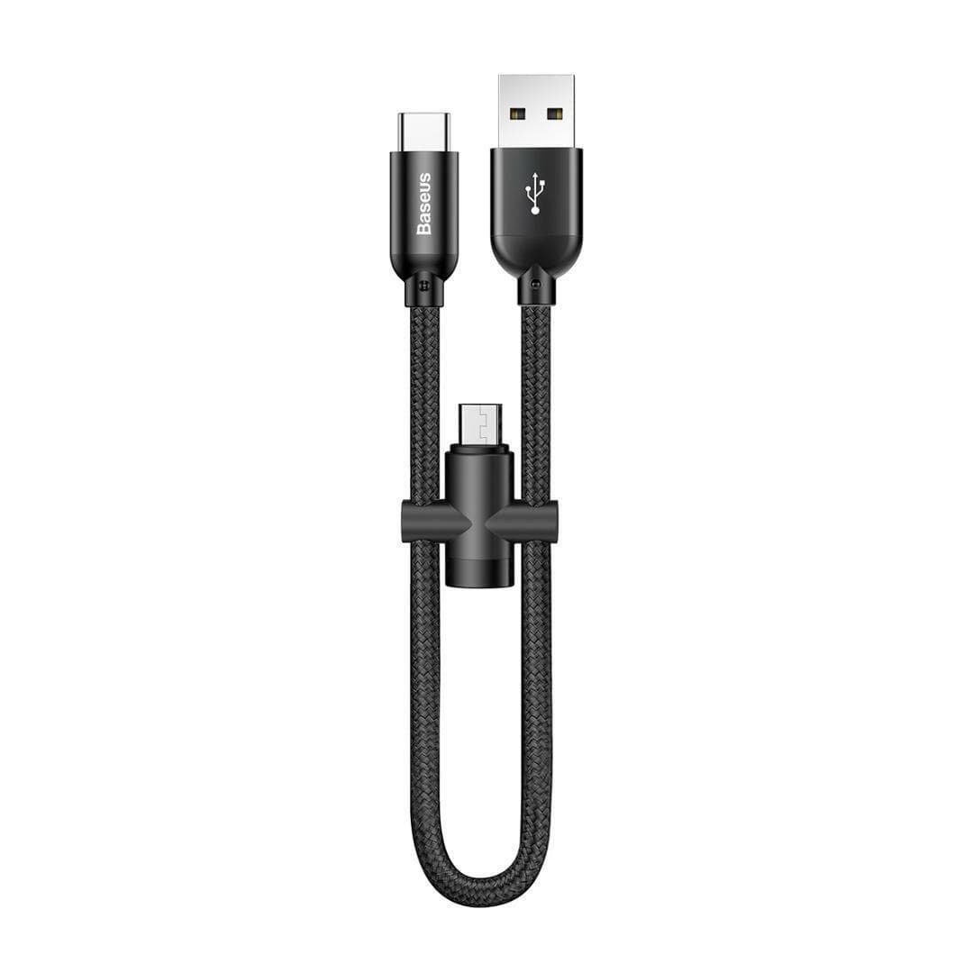 کابل شارژ پاوربانکی دو سر بیسوس USB به Type-C و Lightning مدل U-Shaped Portable Data Cable طول 23 سانتی متر