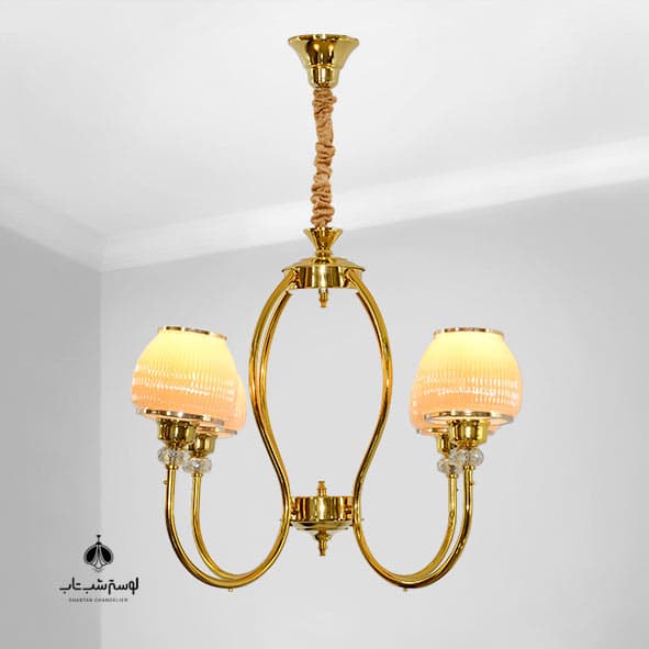 لوستر آویز 4 شعله 2400/4 طلایی با شید بلوری