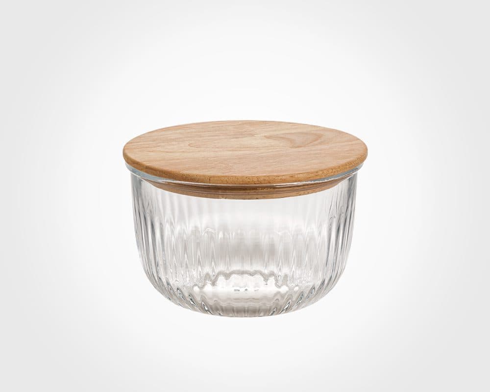 ظرف شیشه ای گرد در چوبی 970 میلی لیتر لیمون کد 2176