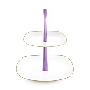 ظرف پذیرایی دو طبقه زرین با پایه بنفش ساده