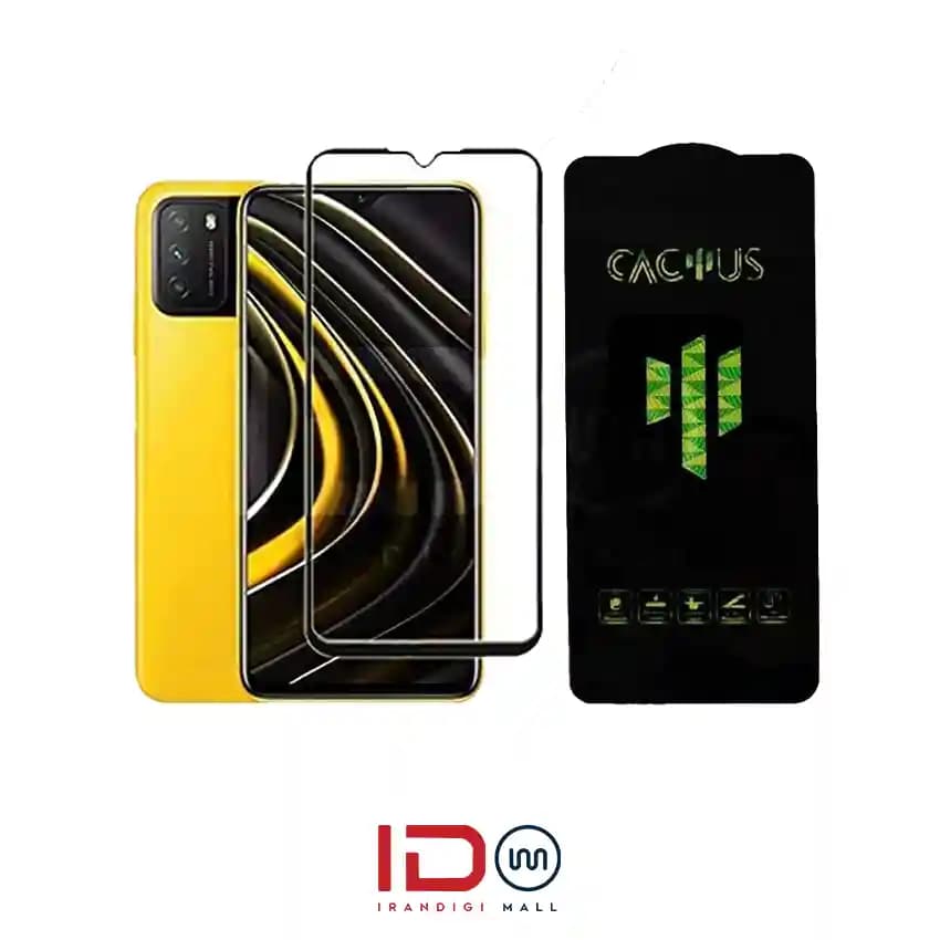 گلس شیشه ای تمام صفحه و فول چسب کاکتوس موبایل POCO M3 PRO