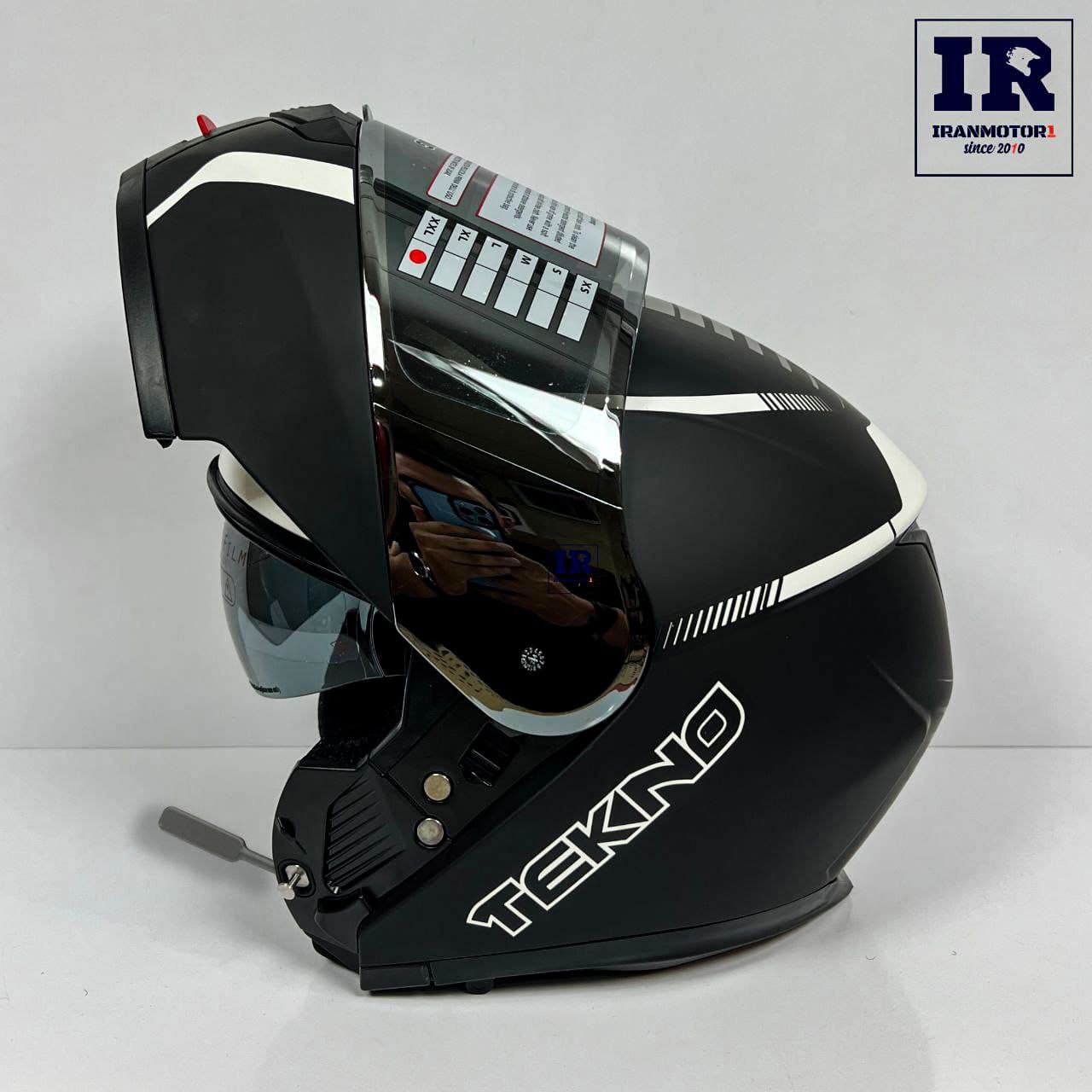 کلاه کاسکت بلوتوث دار فک متحرک تکنو Tekno – مشکی سفید مات + BT11