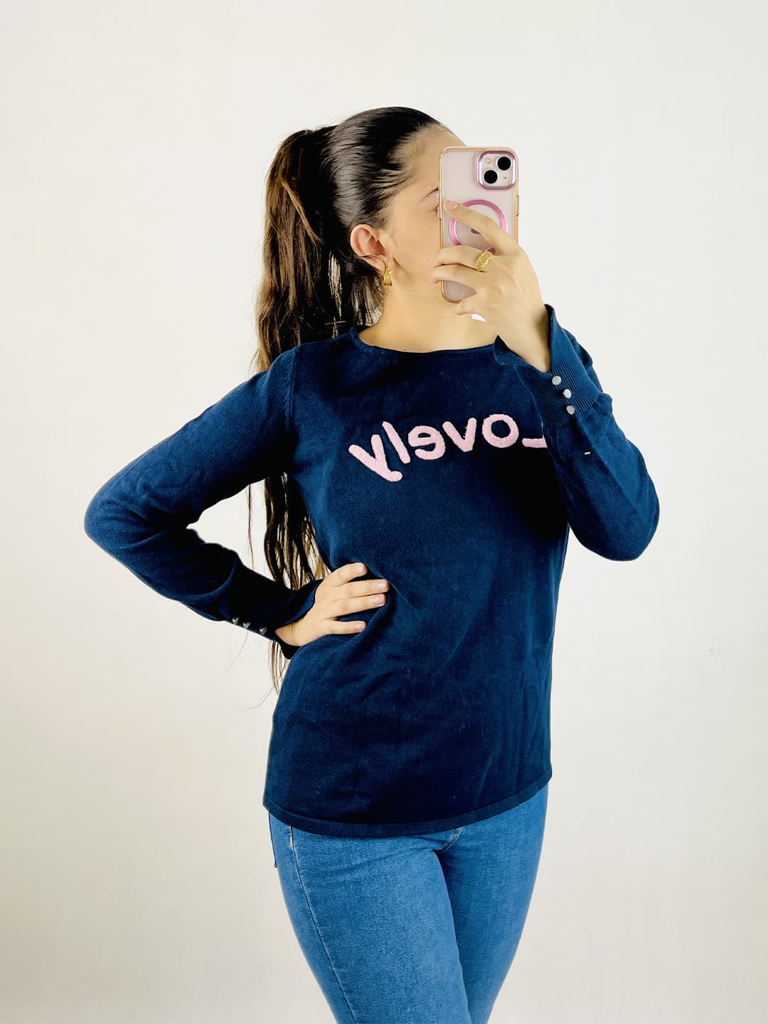 پلیور بافت زنانه طرح lovely کد bano707