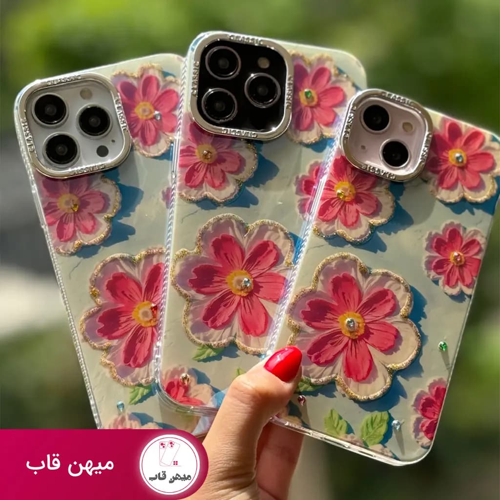 قاب گوشی آیفون گل نقاشی رنگ روغن - کد (۲۶۵۹۶)