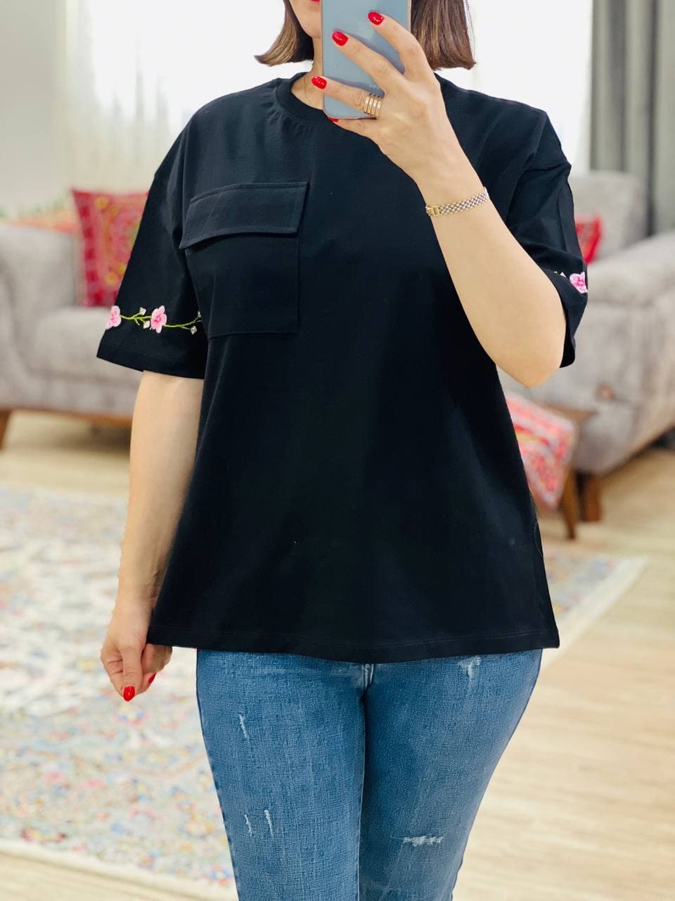 تیشرت جیب دار گلدوزی